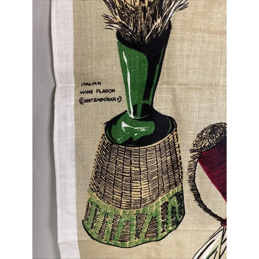 Vintage Irish Linen Tea‎ Towel Exotic Wine Bottles Cool Graphics